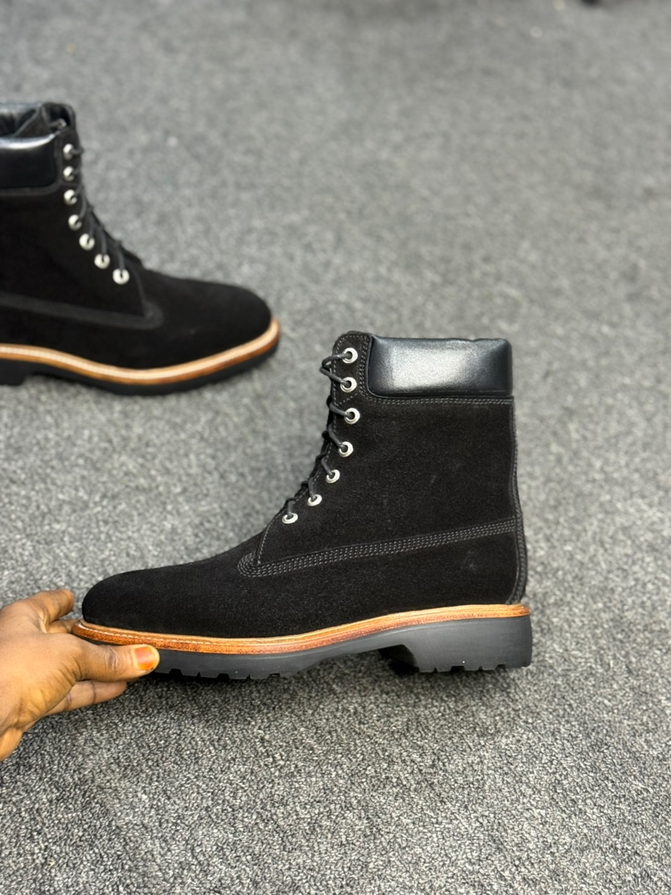 Black Leather Lace-Up Boot