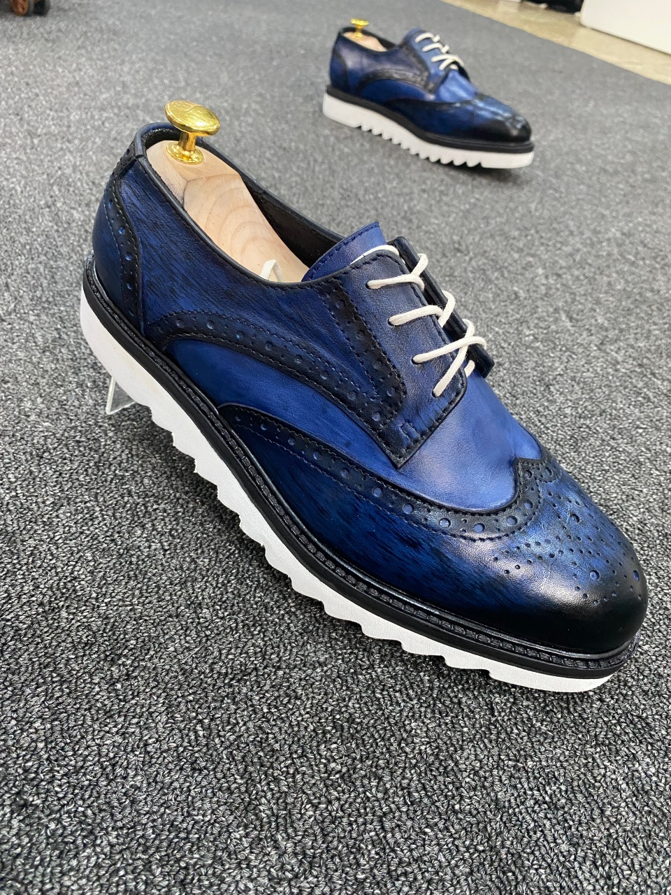 Blue Patina Leather Oxford