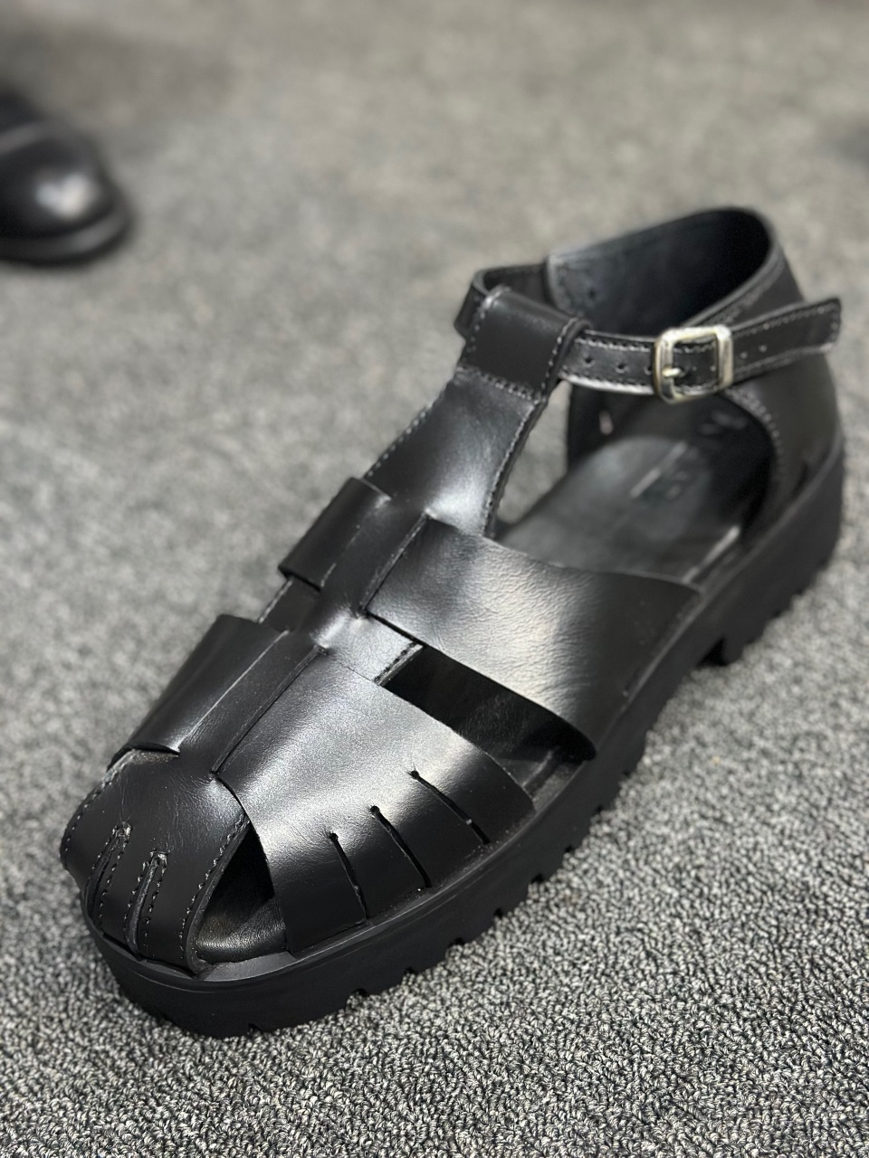 Black Leather Monk Mule Sandal